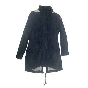 Abercrombie & Fitch Sherpa Lined Parka Jacket Navy Blue Hooded Sz Large Utility